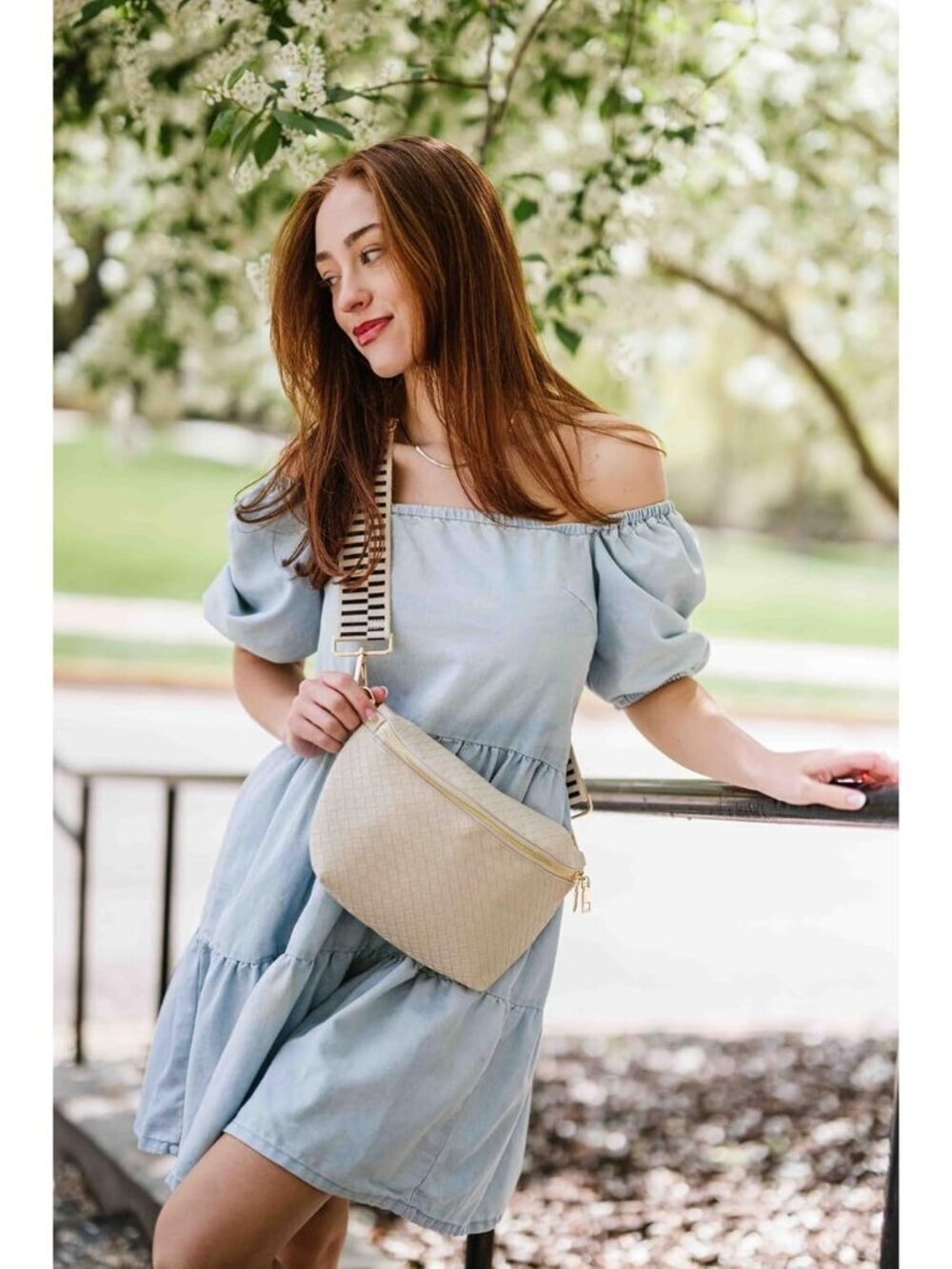 Women's Cream Rory Oversized Crisscross Vegan Leather Crossbody Bag - Picture 6 of 6
